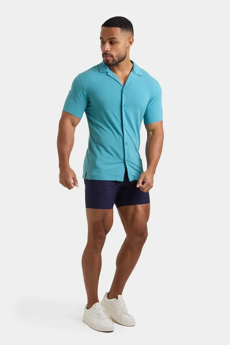 Muscle Fit Short Sleeve Viscose Shirt in Teal