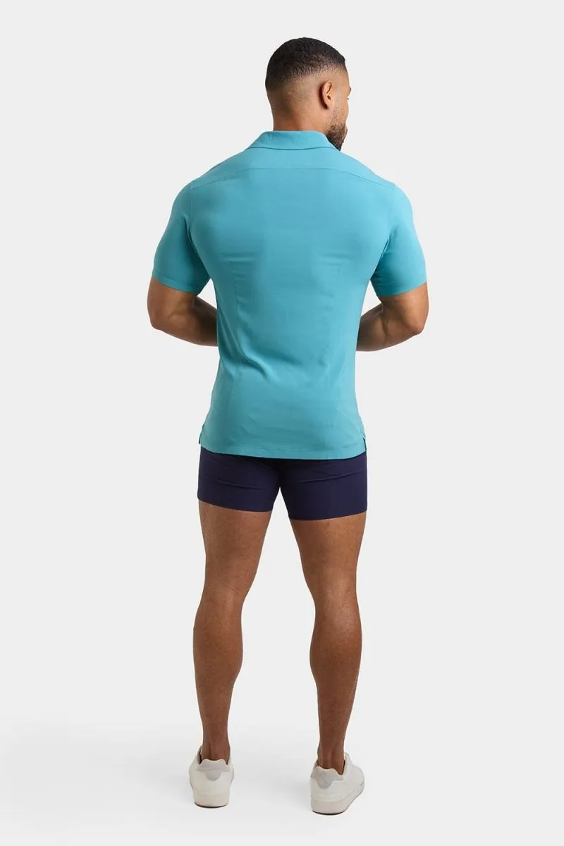 Muscle Fit Short Sleeve Viscose Shirt in Teal