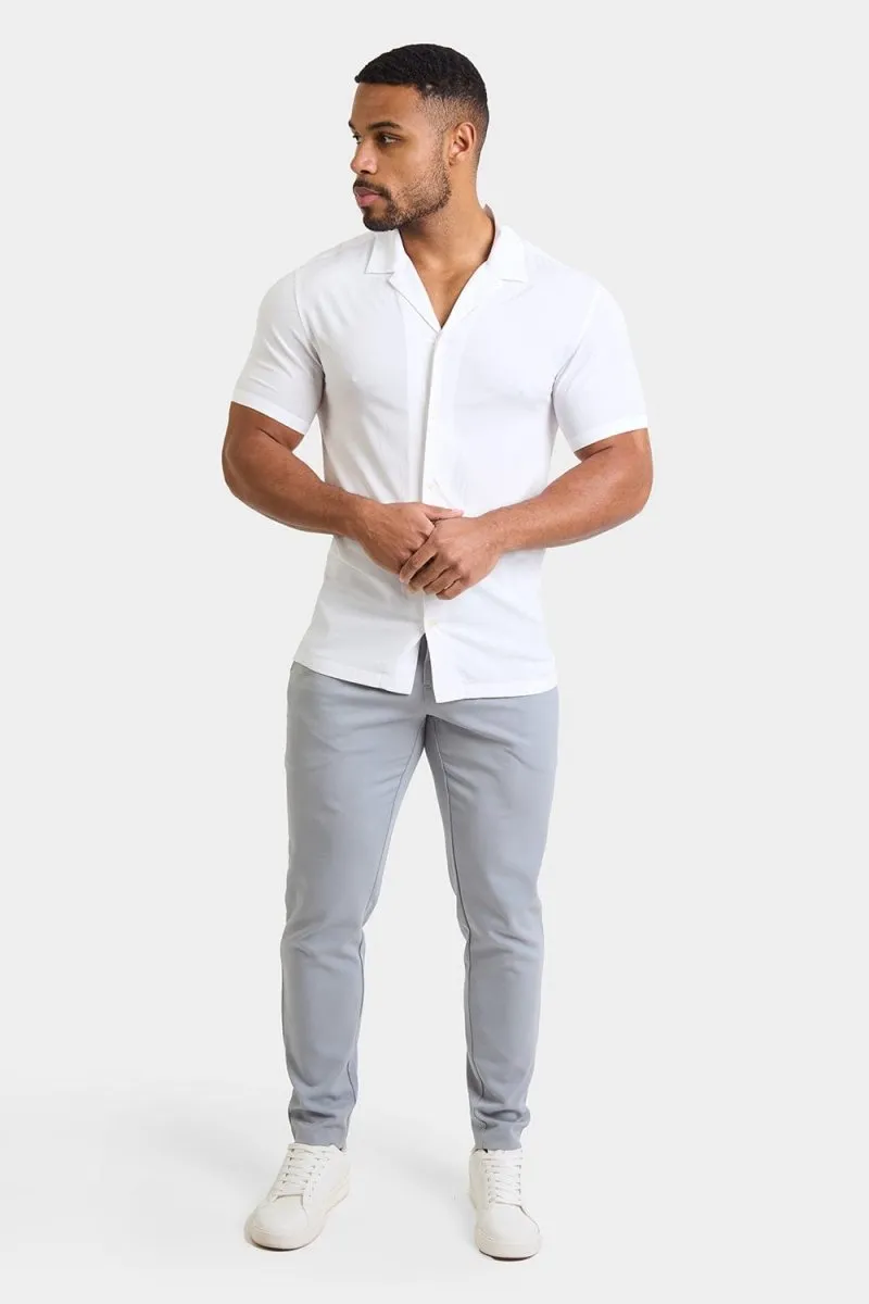 Muscle Fit Short Sleeve Viscose Shirt in White