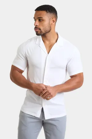 Muscle Fit Short Sleeve Viscose Shirt in White