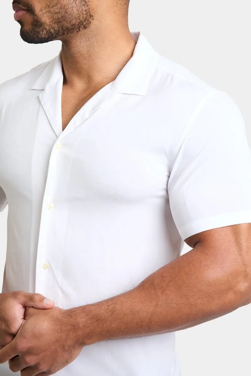 Muscle Fit Short Sleeve Viscose Shirt in White
