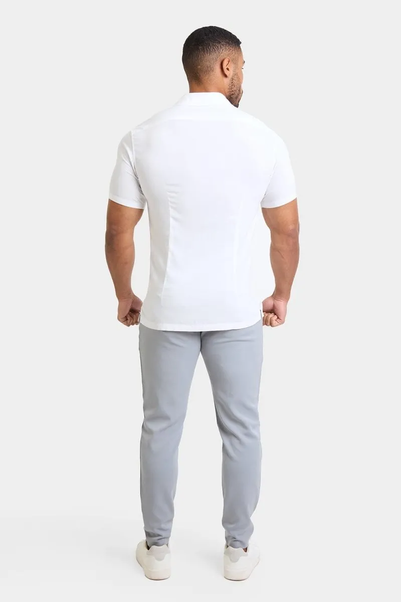 Muscle Fit Short Sleeve Viscose Shirt in White