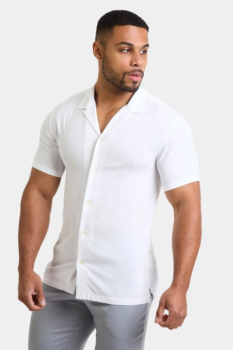 Muscle Fit Short Sleeve Viscose Shirt in White