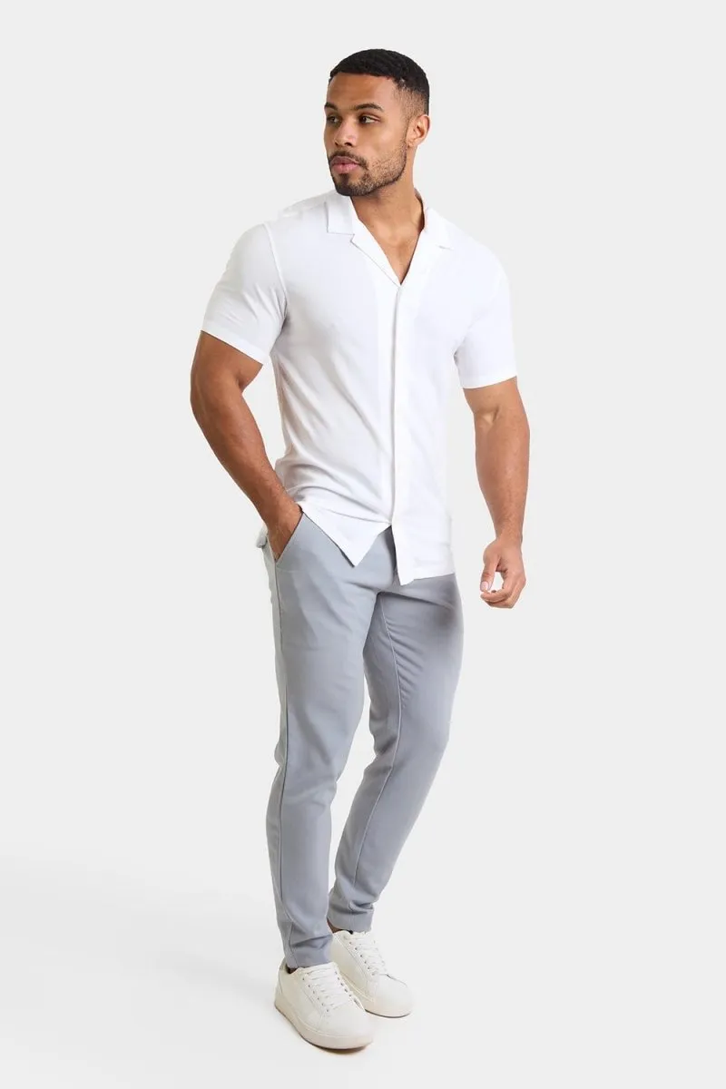 Muscle Fit Short Sleeve Viscose Shirt in White