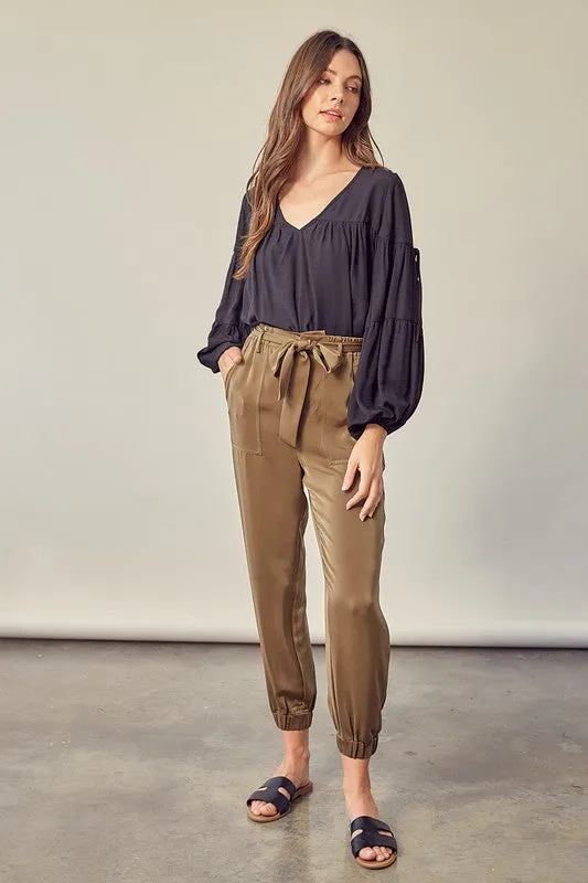 Mustard Seed Satin Pants with Belt