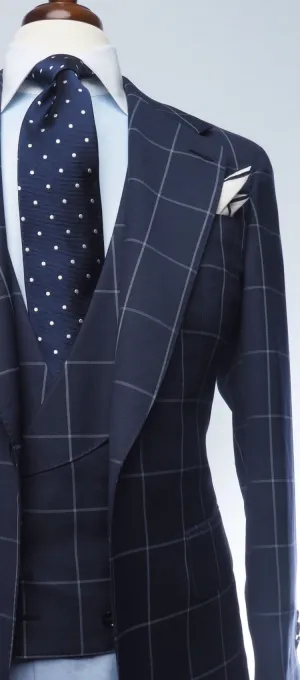 Navy Blue & Light Grey Windowpane Suit