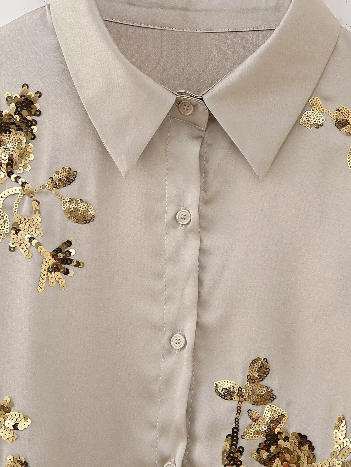New Sequined Embroidered Loose-Fit Long Sleeve Shirt and Casual Pants Two-Piece Set S-240804-21