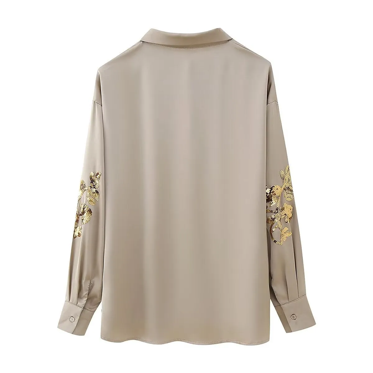 New Sequined Embroidered Loose-Fit Long Sleeve Shirt and Casual Pants Two-Piece Set S-240804-21