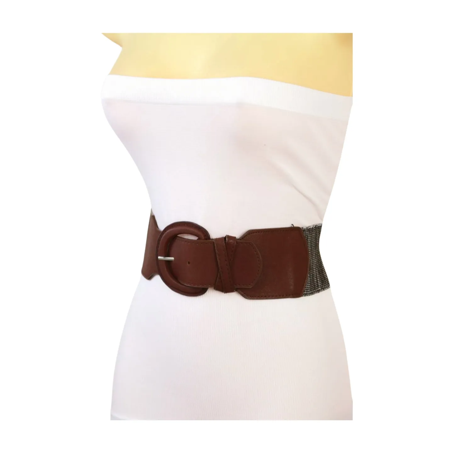 New Women Brown Stretch Faux Leather Elastic Distressed Belt Hip High Waist Size S M