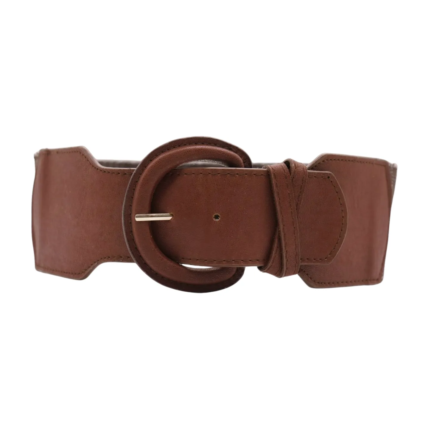 New Women Brown Stretch Faux Leather Elastic Distressed Belt Hip High Waist Size S M