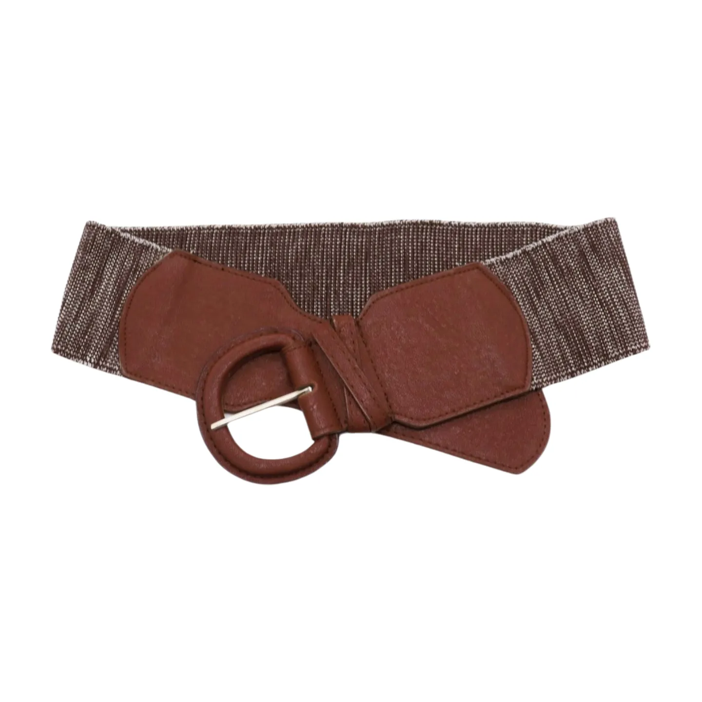 New Women Brown Stretch Faux Leather Elastic Distressed Belt Hip High Waist Size S M