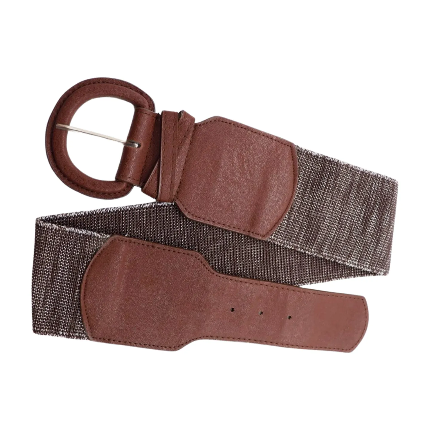 New Women Brown Stretch Faux Leather Elastic Distressed Belt Hip High Waist Size S M
