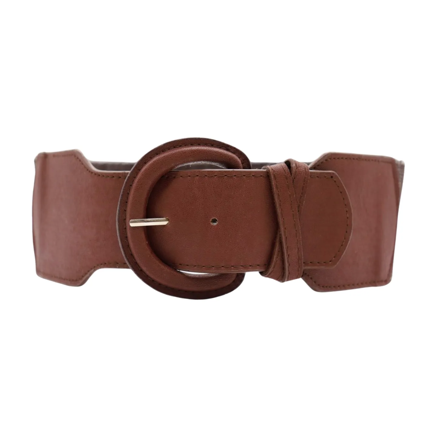 New Women Brown Stretch Faux Leather Elastic Distressed Belt Hip High Waist Size S M