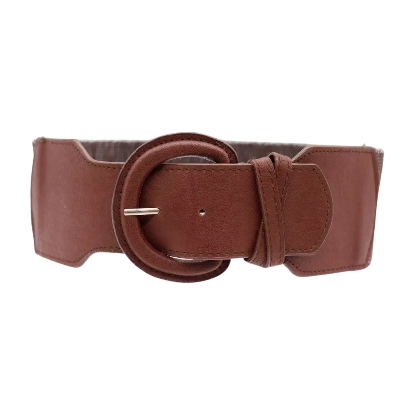 New Women Brown Stretch Faux Leather Elastic Distressed Belt Hip High Waist Size S M