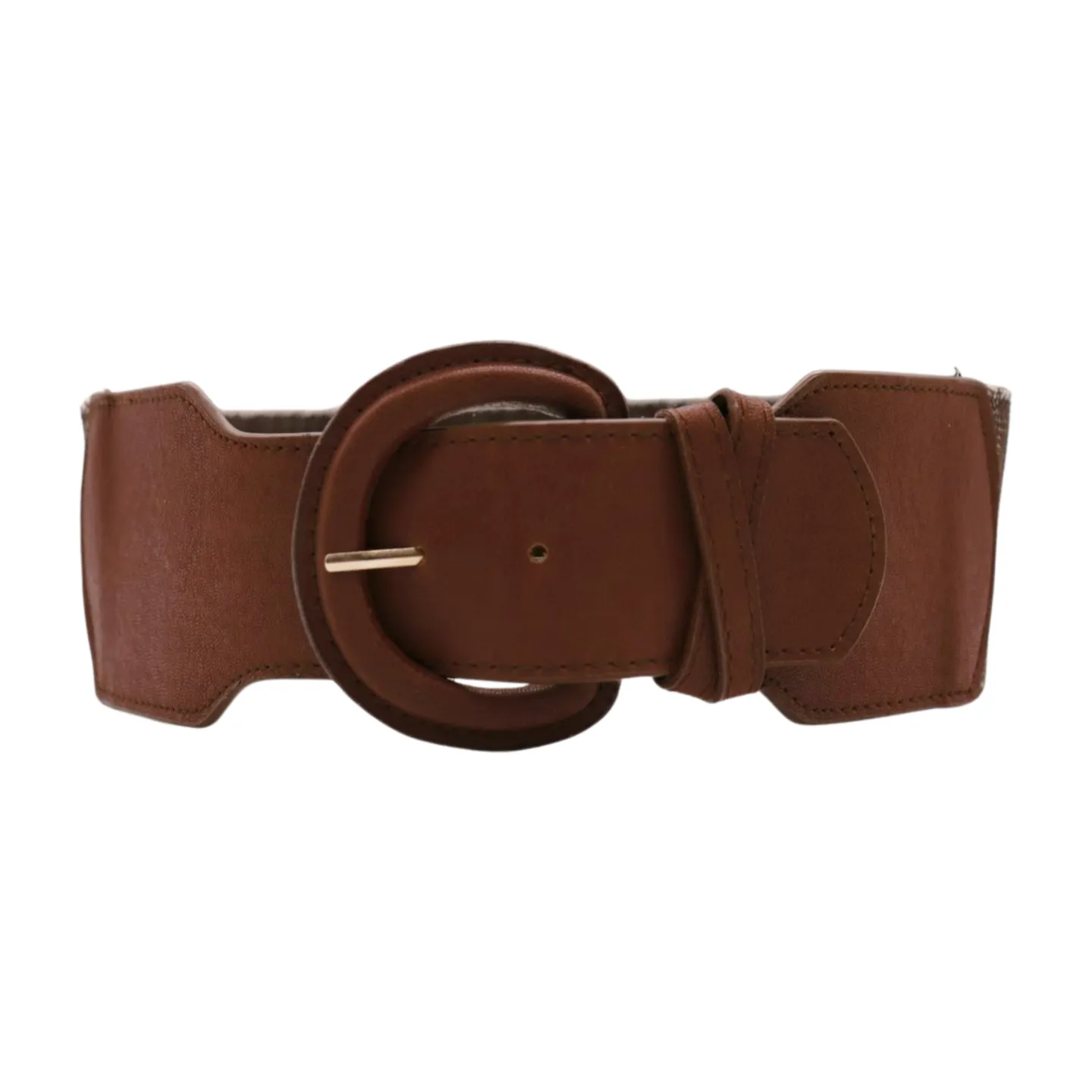 New Women Brown Stretch Faux Leather Elastic Distressed Belt Hip High Waist Size S M
