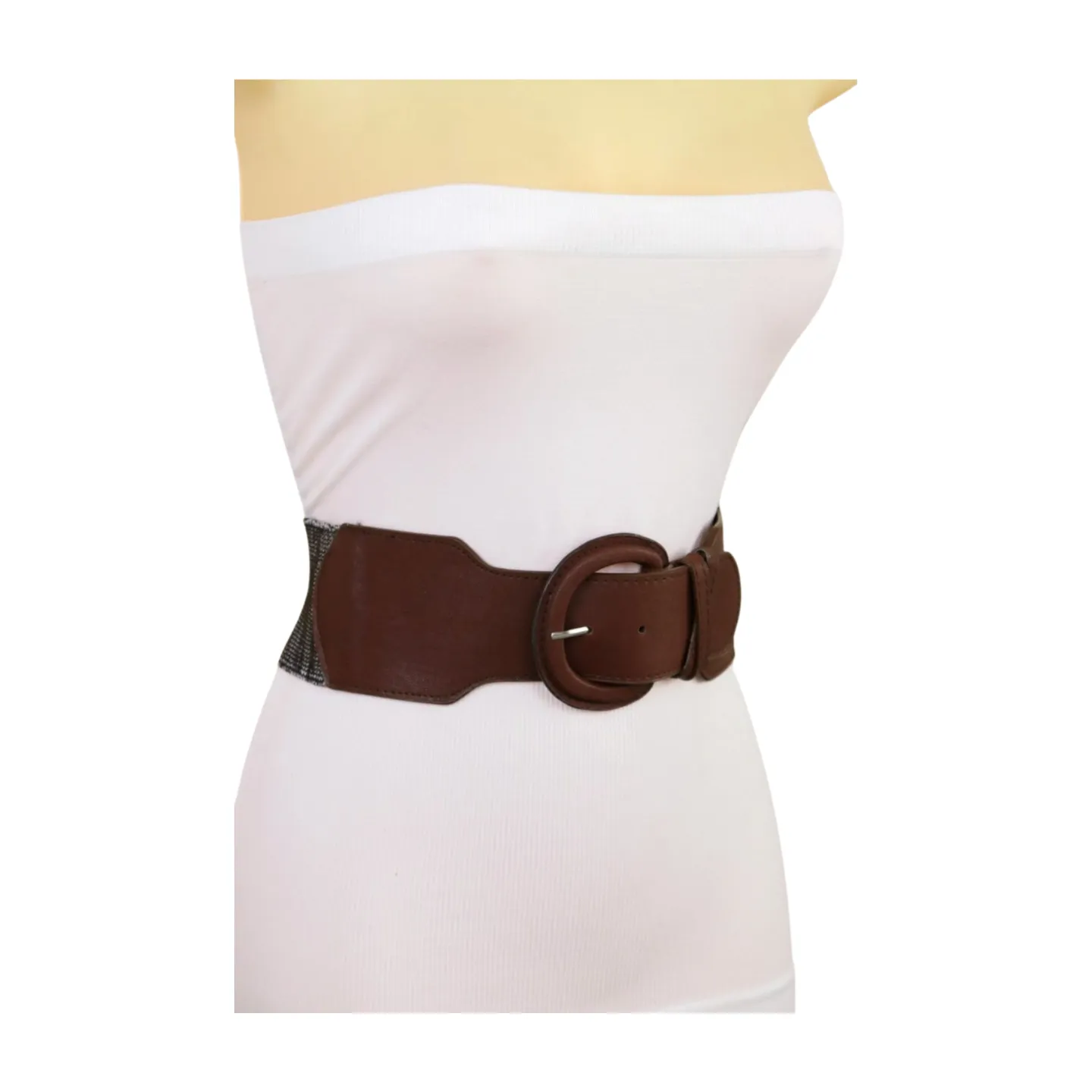 New Women Brown Stretch Faux Leather Elastic Distressed Belt Hip High Waist Size S M