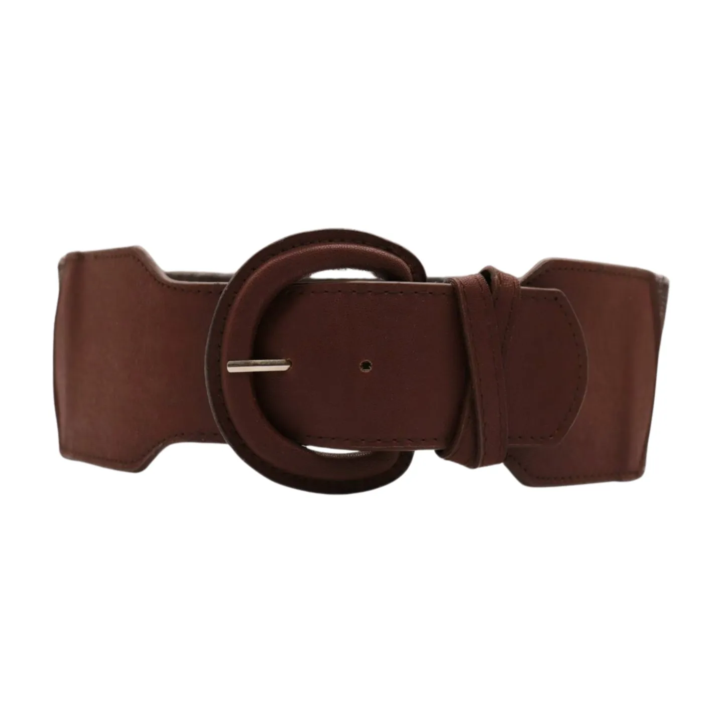 New Women Brown Stretch Faux Leather Elastic Distressed Belt Hip High Waist Size S M