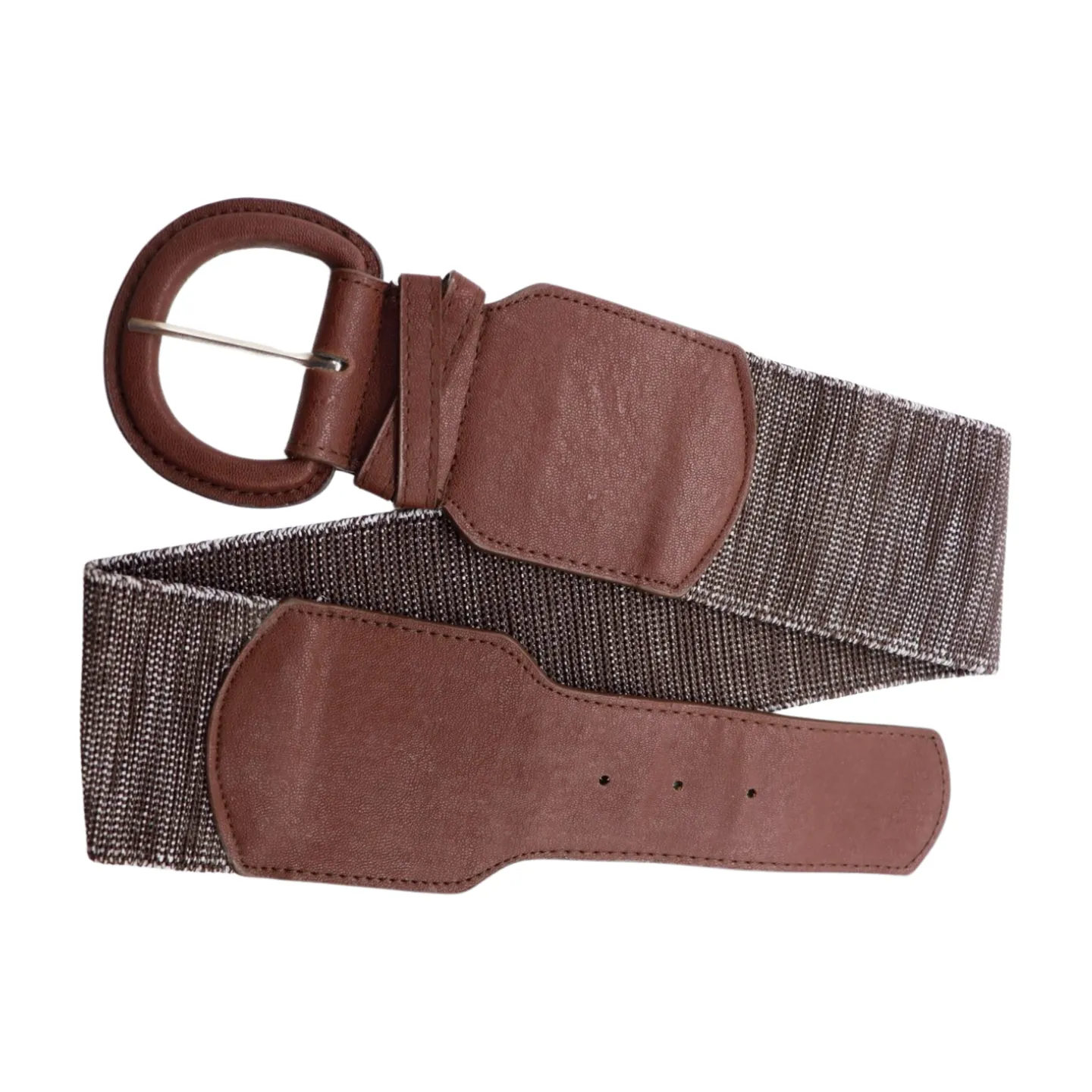 New Women Brown Stretch Faux Leather Elastic Distressed Belt Hip High Waist Size S M