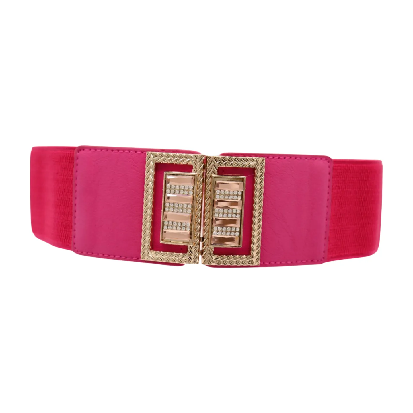 New Women Pink Elastic Fashion Belt Gold Bling Square Buckle S M