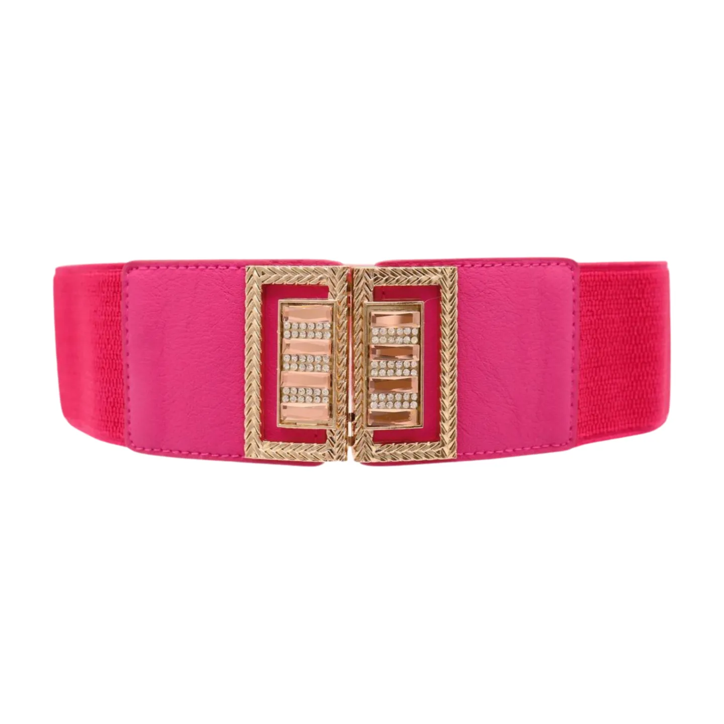 New Women Pink Elastic Fashion Belt Gold Bling Square Buckle S M