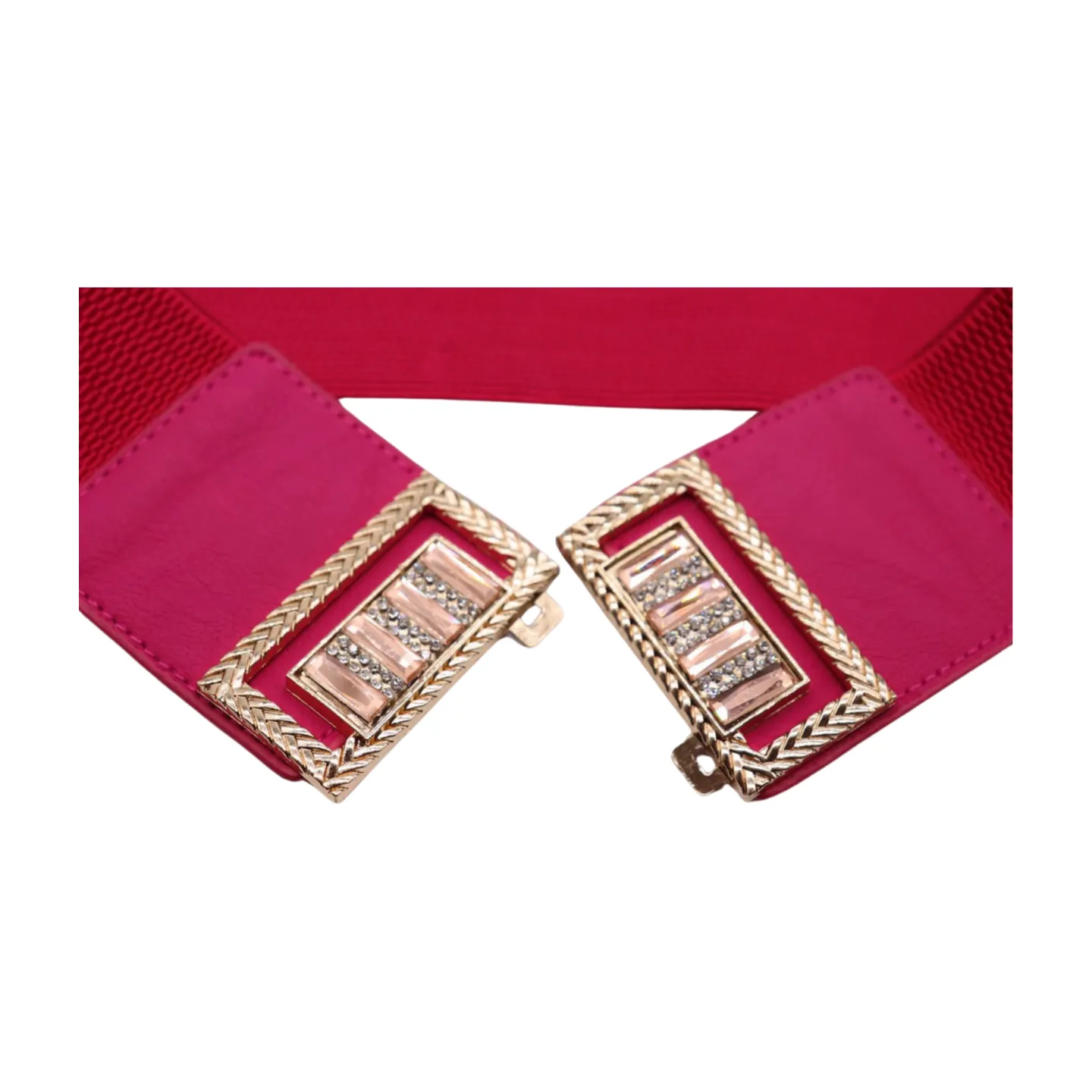 New Women Pink Elastic Fashion Belt Gold Bling Square Buckle S M