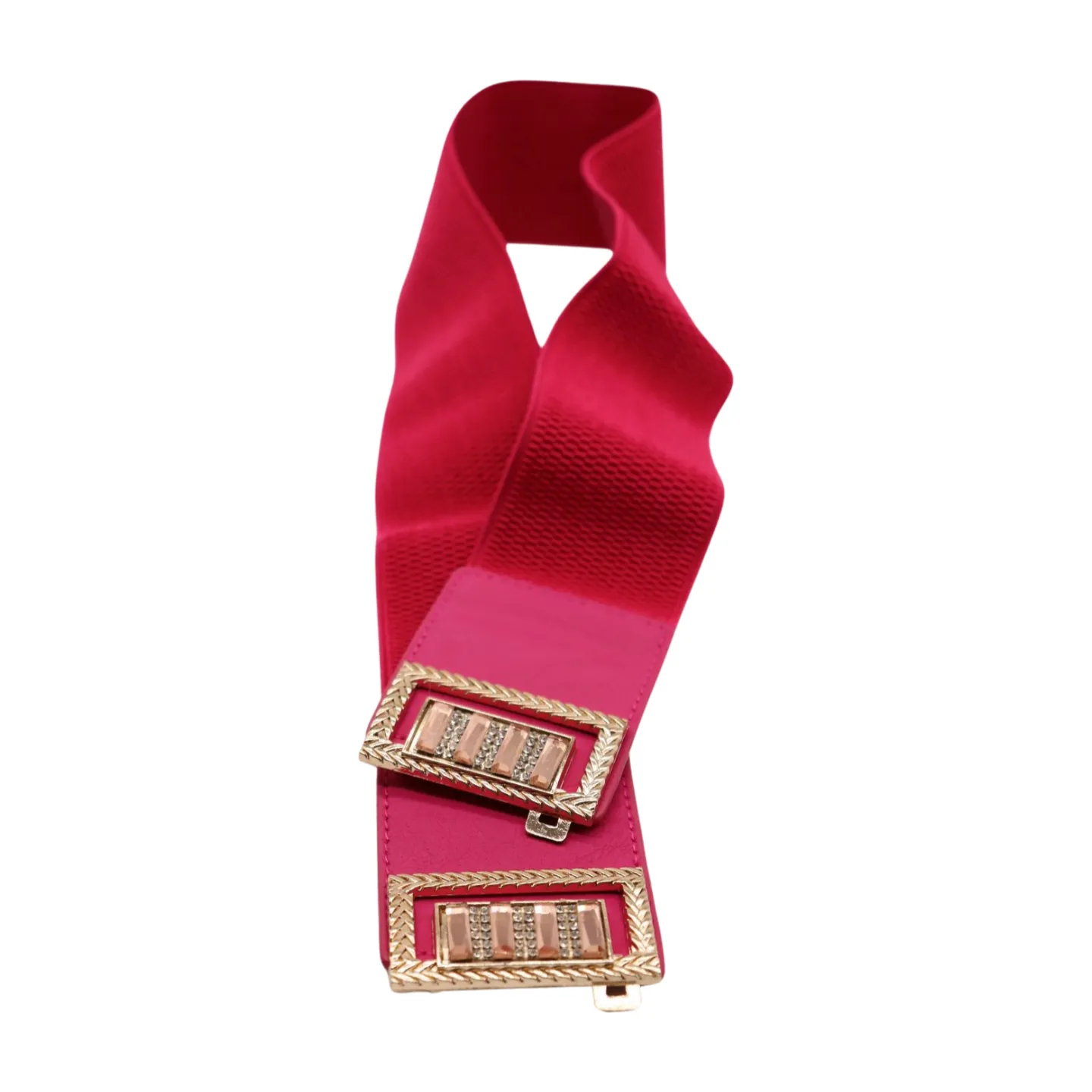 New Women Pink Elastic Fashion Belt Gold Bling Square Buckle S M