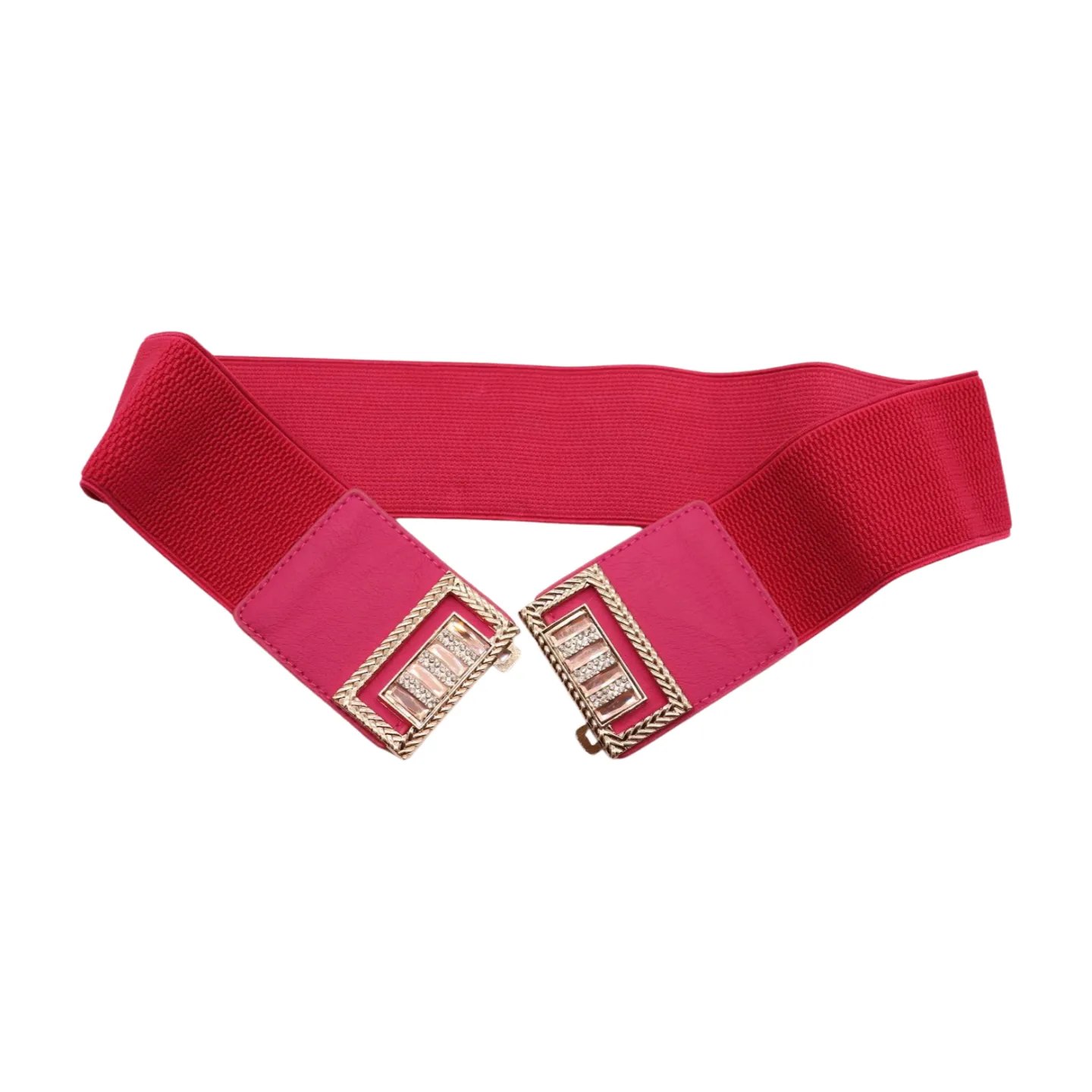New Women Pink Elastic Fashion Belt Gold Bling Square Buckle S M