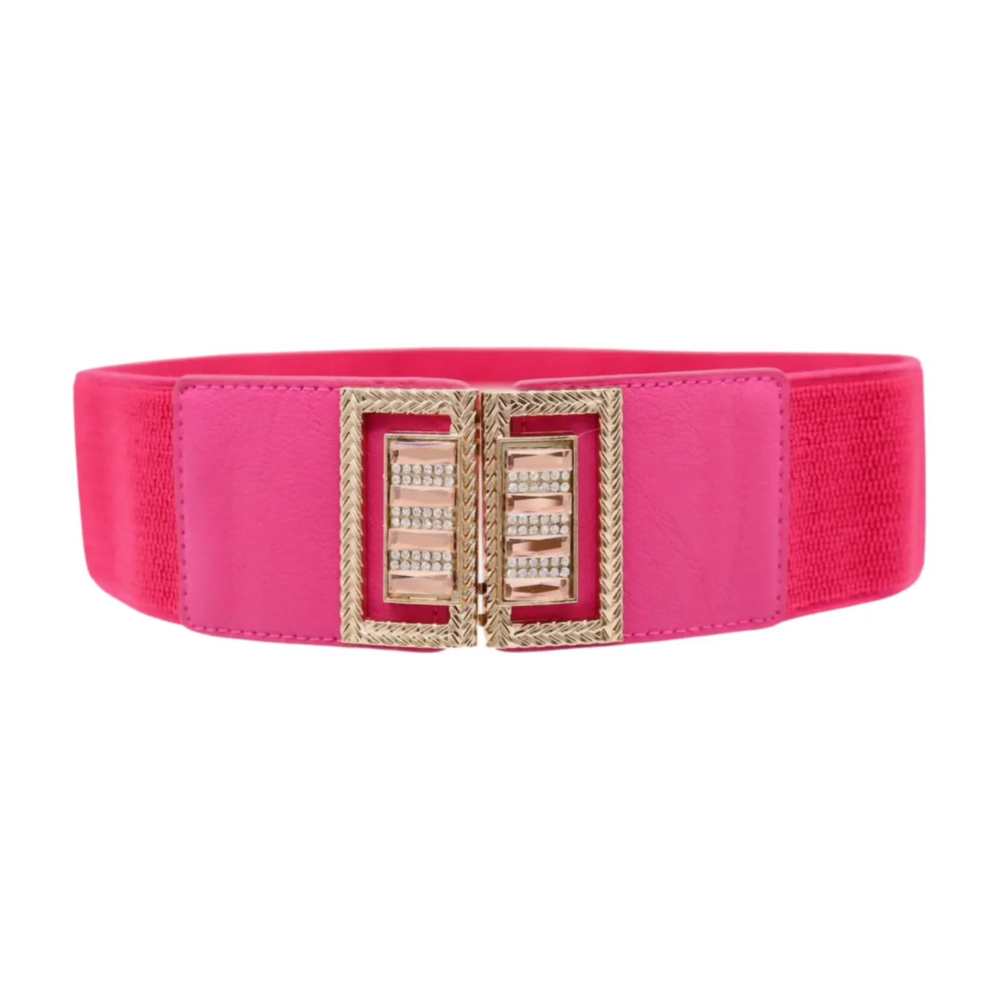 New Women Pink Elastic Fashion Belt Gold Bling Square Buckle S M
