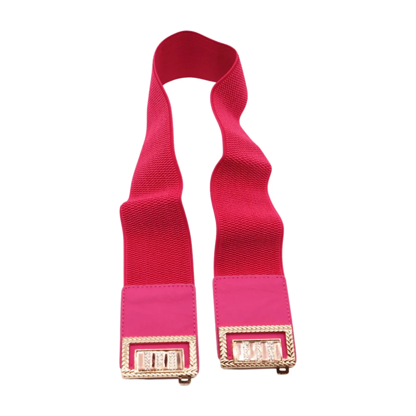New Women Pink Elastic Fashion Belt Gold Bling Square Buckle S M