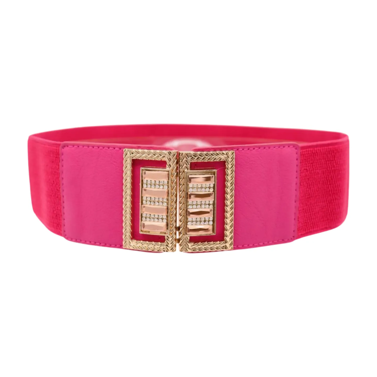 New Women Pink Elastic Fashion Belt Gold Bling Square Buckle S M