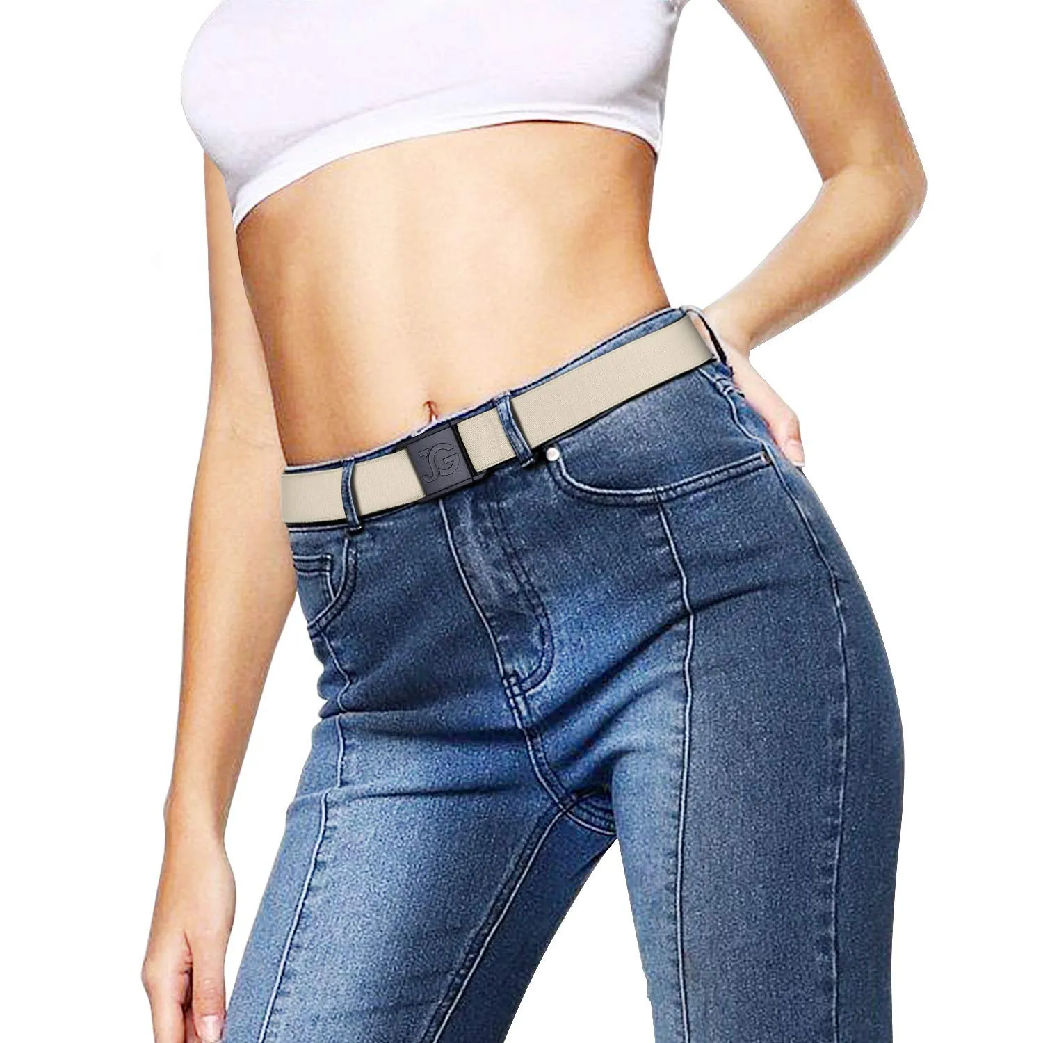 No Show Stretch Belt for Women Elastic Belt with Flat Buckle for Jeans Pants
