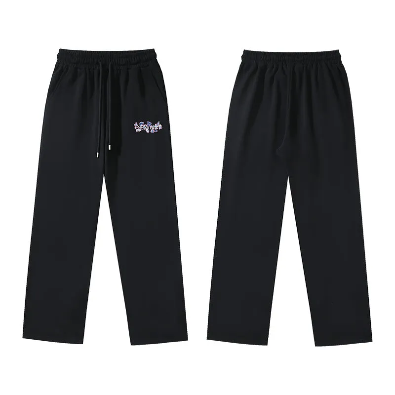 Off White Floral print Straight Loose Casual Pants #1074