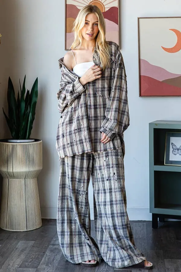 OLI & HALI Grey Washed Plaid Button Front Shirt