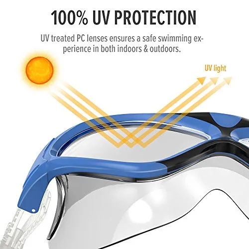 OutdoorMaster Swim Mask - Wide View One-Piece Swimming Goggles with Super Leakproof Design, 100% UV Protection, Anti-Fog Coating & Free Protective Case - for Men, Women & Youth Blue