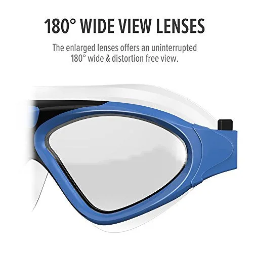 OutdoorMaster Swim Mask - Wide View One-Piece Swimming Goggles with Super Leakproof Design, 100% UV Protection, Anti-Fog Coating & Free Protective Case - for Men, Women & Youth Blue
