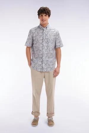 Pantalon chino à taille élastique en coton et lyocell stretch beige
