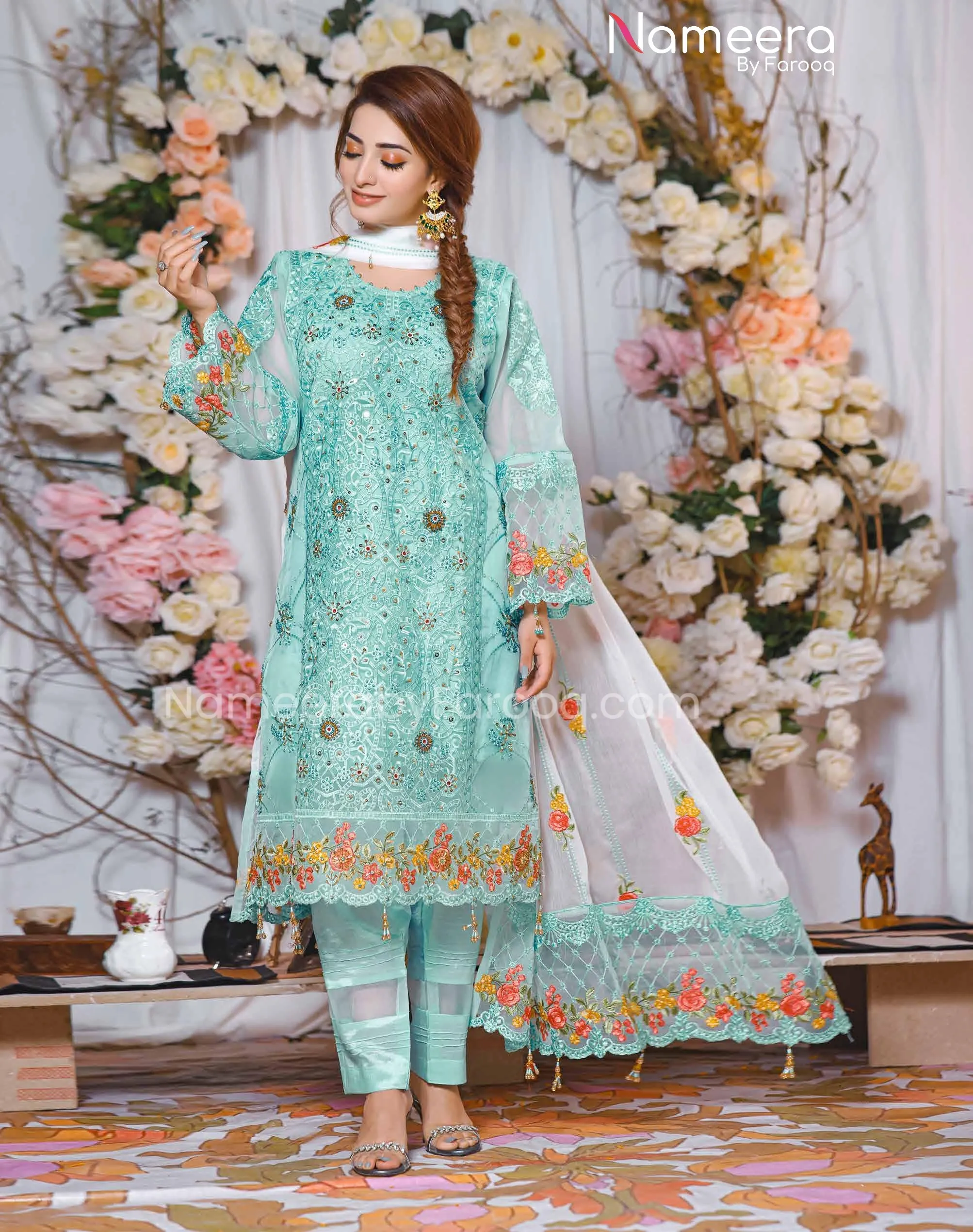 Party Pakistani Dress In Blue Color By Designer #PF238