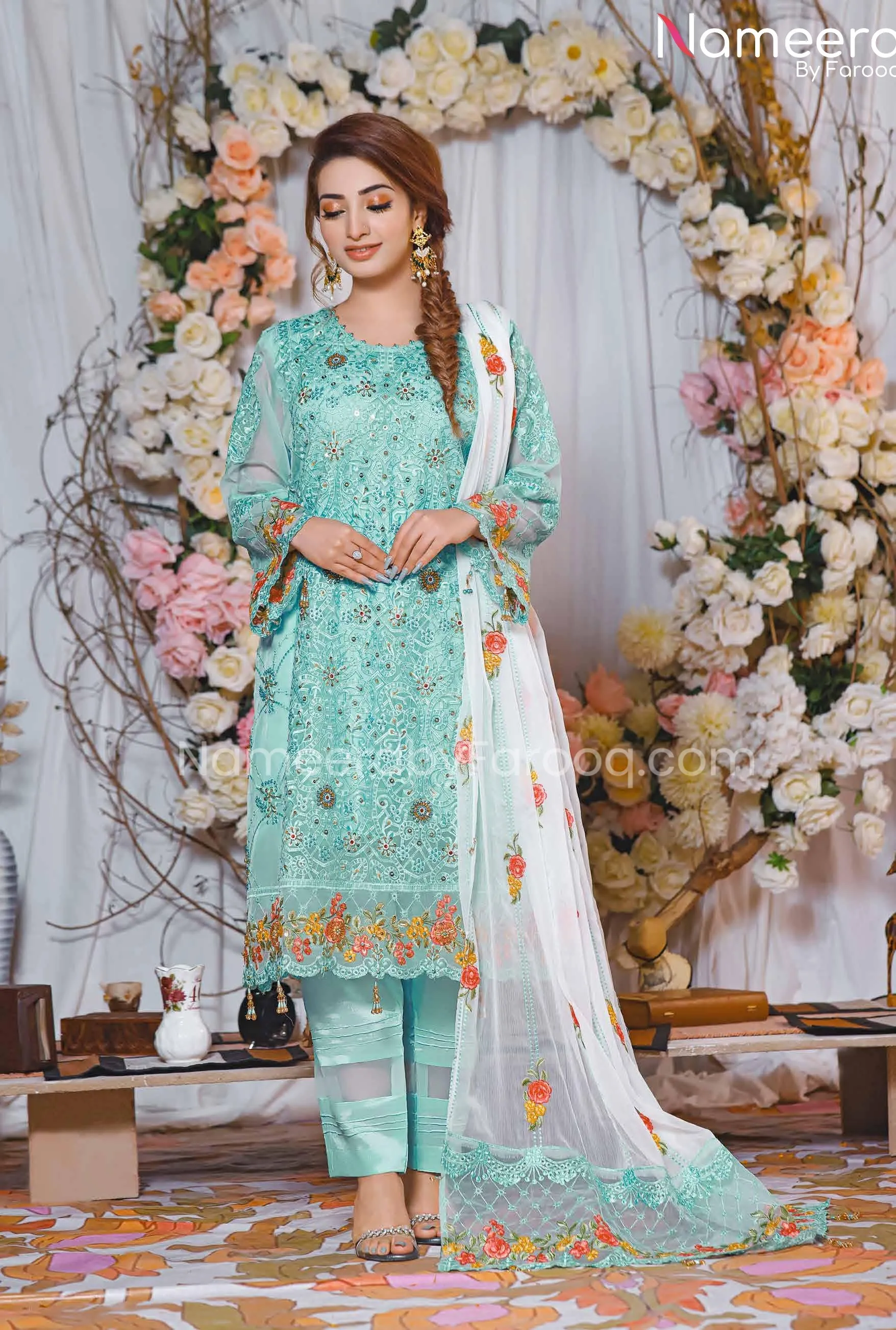 Party Pakistani Dress In Blue Color By Designer #PF238