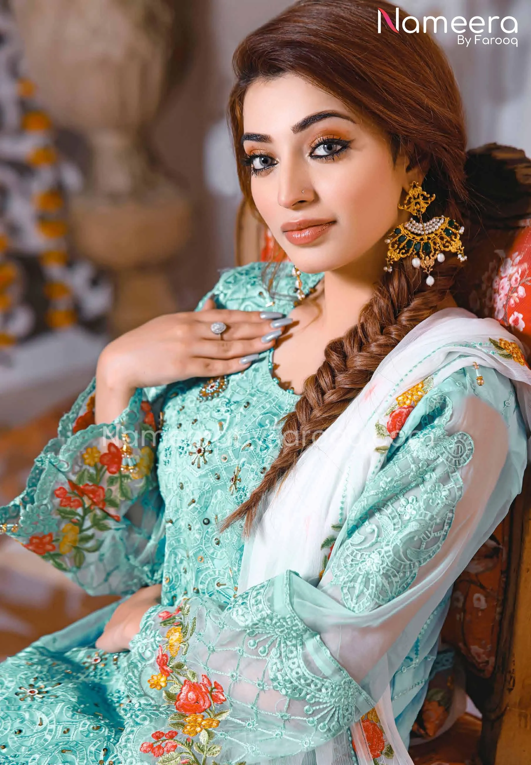 Party Pakistani Dress In Blue Color By Designer #PF238