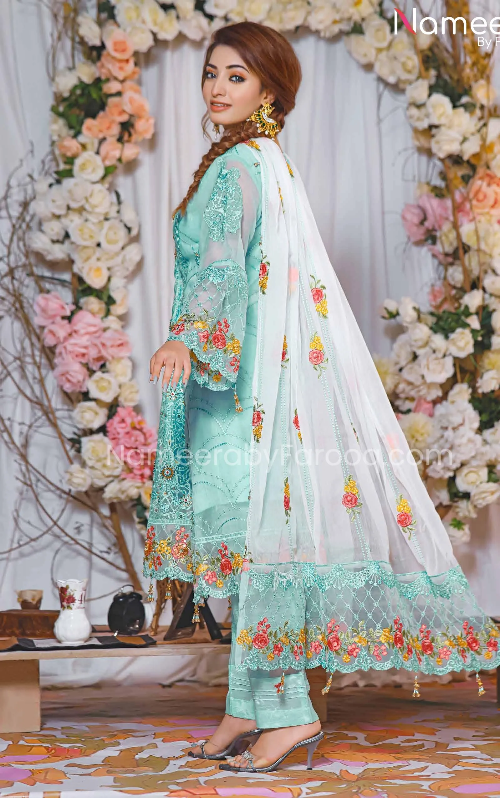 Party Pakistani Dress In Blue Color By Designer #PF238
