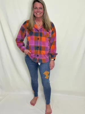 Pink Plaid Hooded Shacket