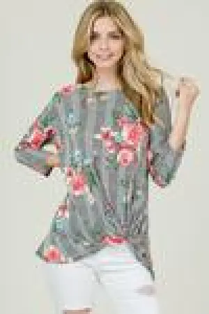 Plaid and Floral Knotted Top