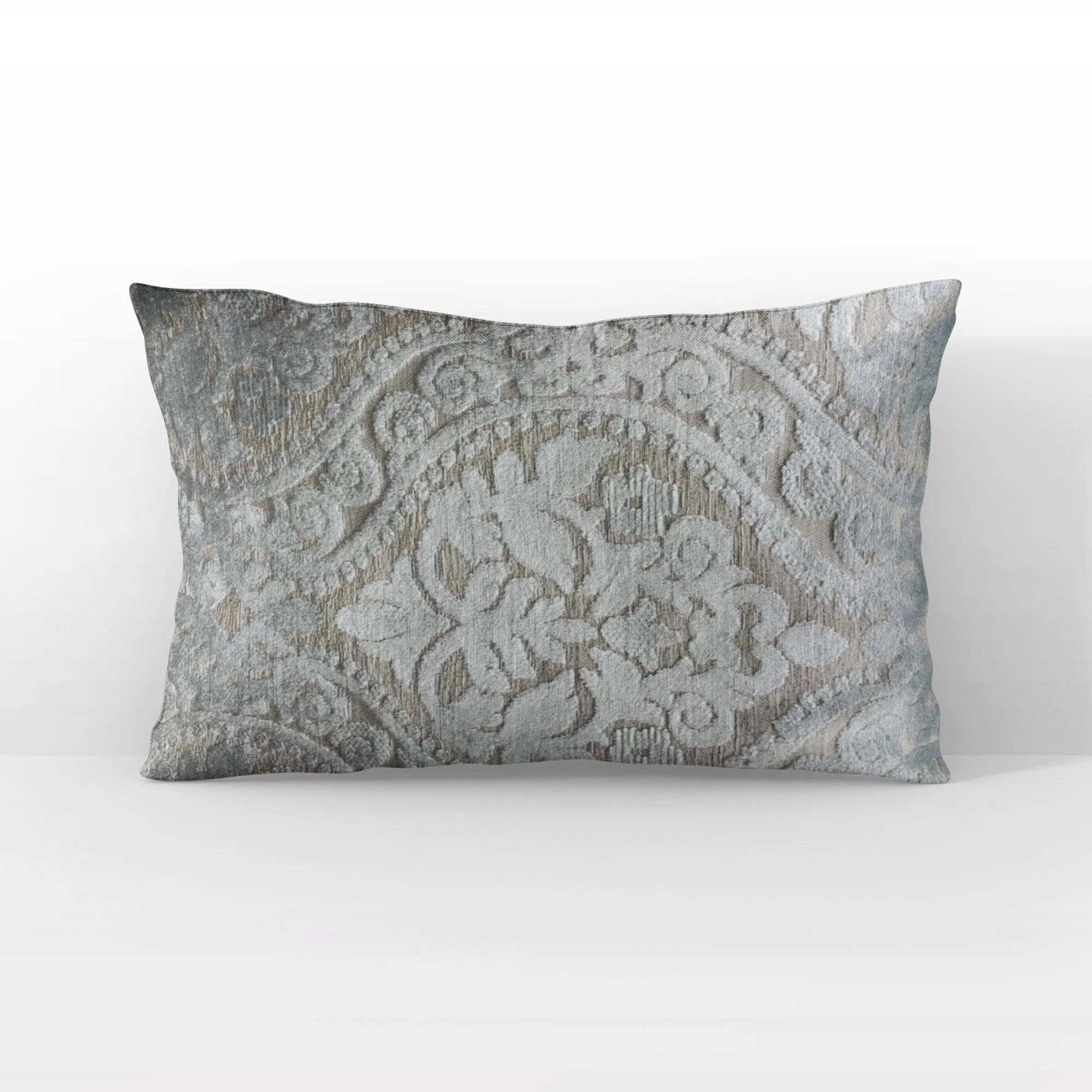 Plutus Versailles Grandeur Damask Gray Silver Velvet Luxury Throw Pillow