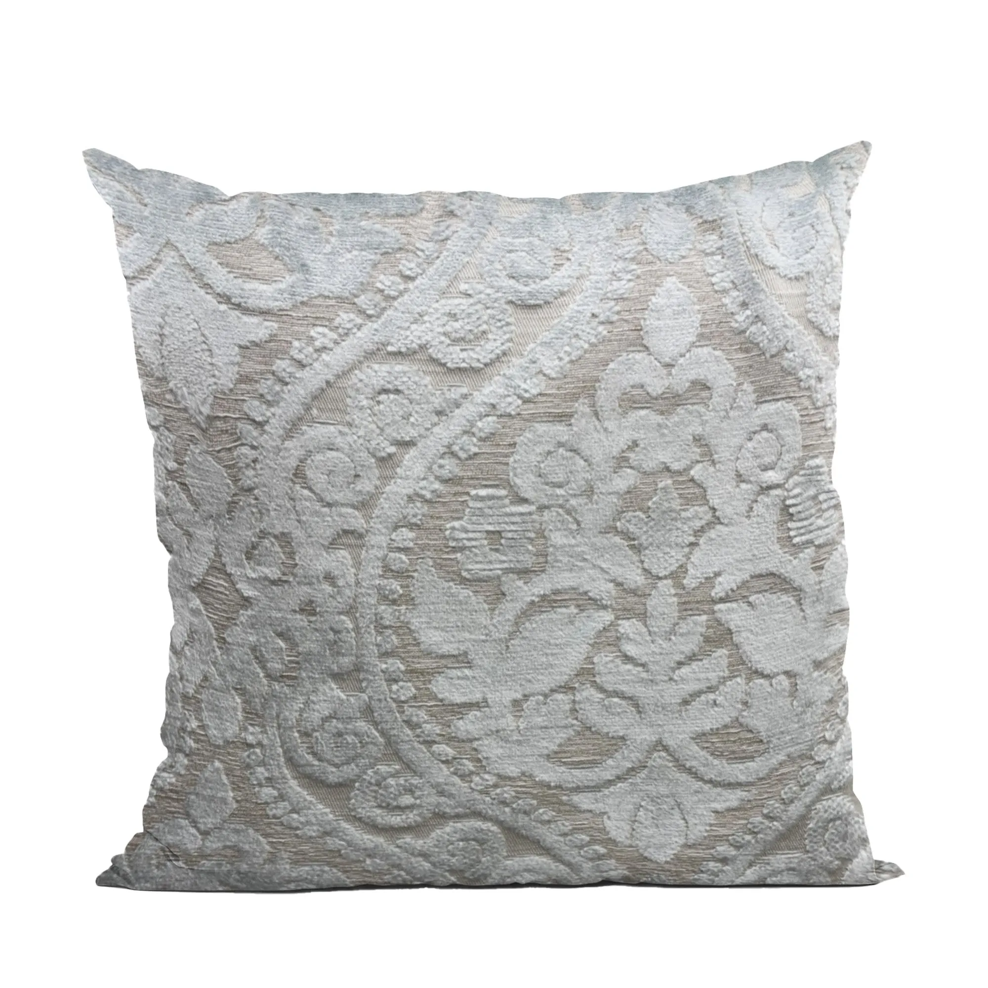 Plutus Versailles Grandeur Damask Gray Silver Velvet Luxury Throw Pillow