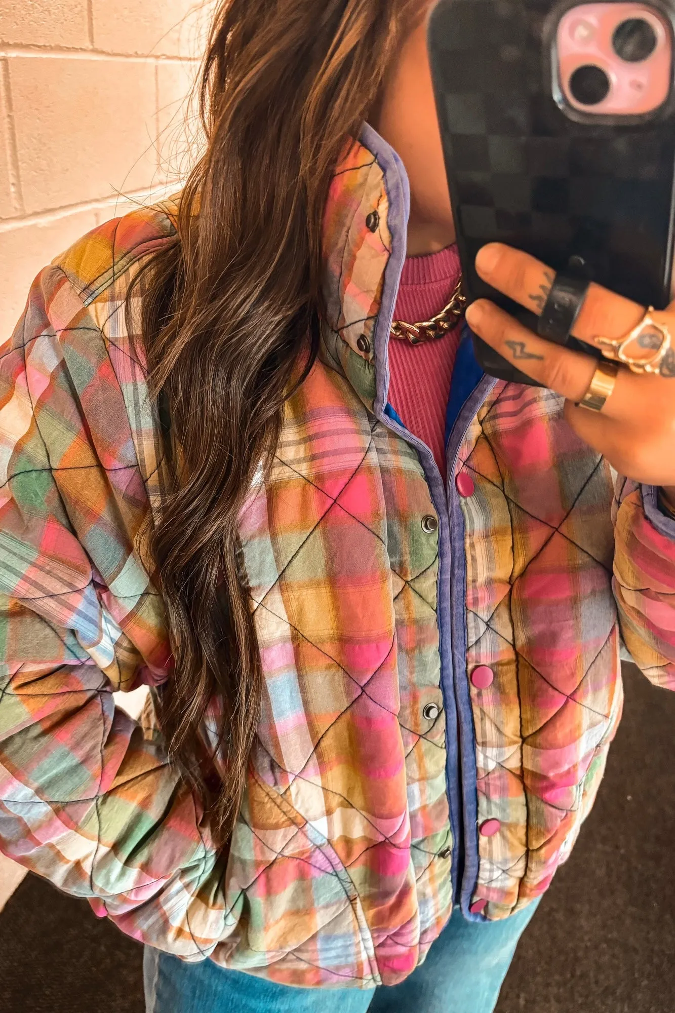 Preppy Vintage Plaid Quilted Jacket
