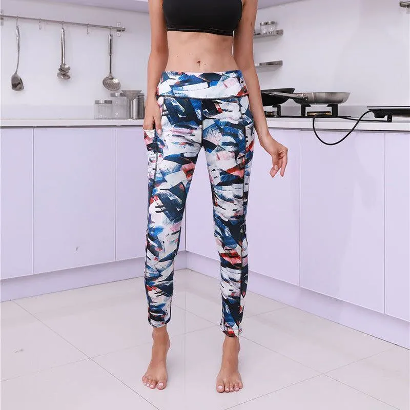 Printed Pocket Slim Leggings Women's Sports Buttocks Yoga Pants