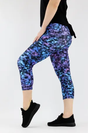 Purple Glitch - Casual - Capri Leggings