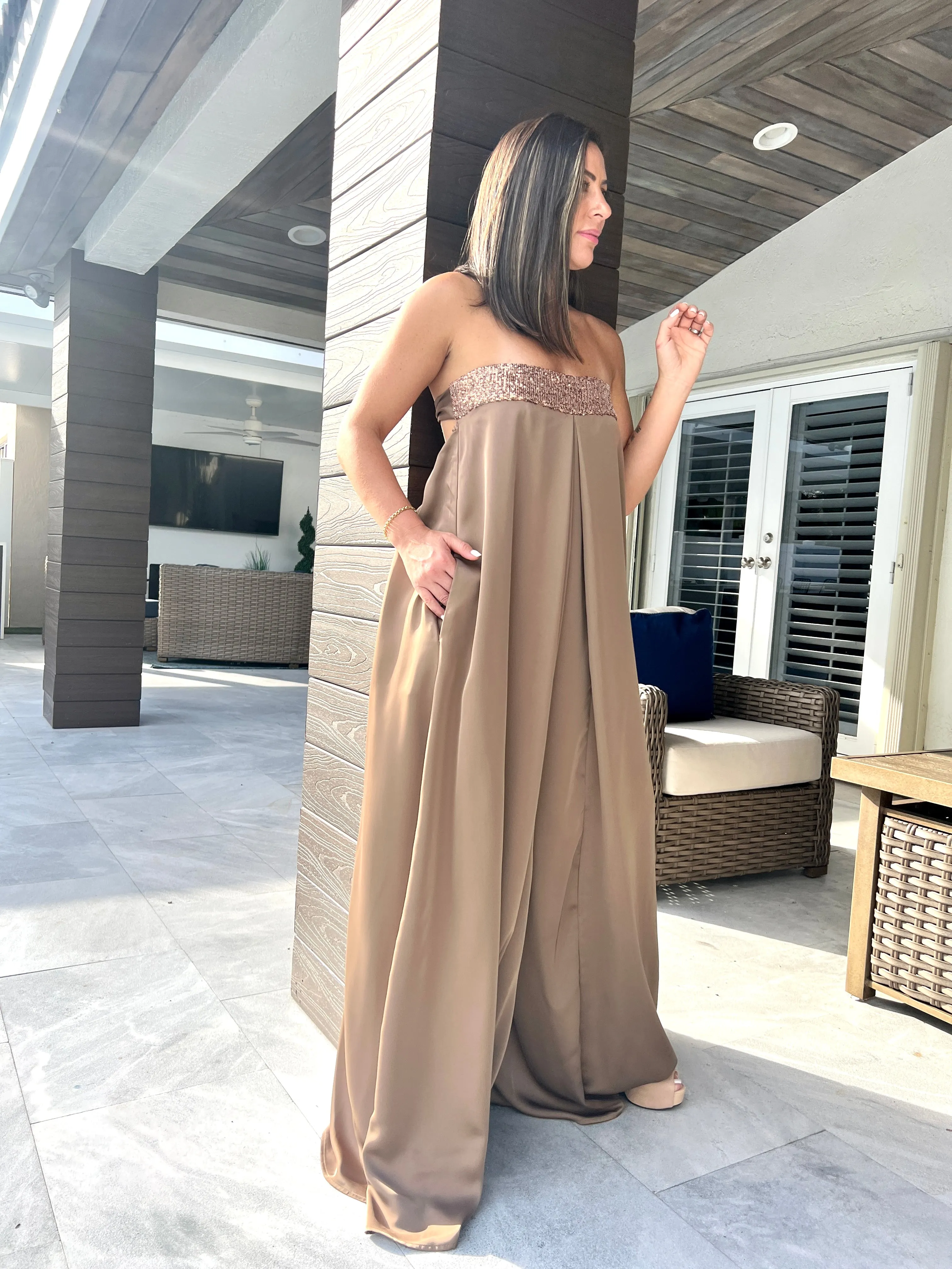 "Macarena" Strapless Wide Leg Jumpsuit