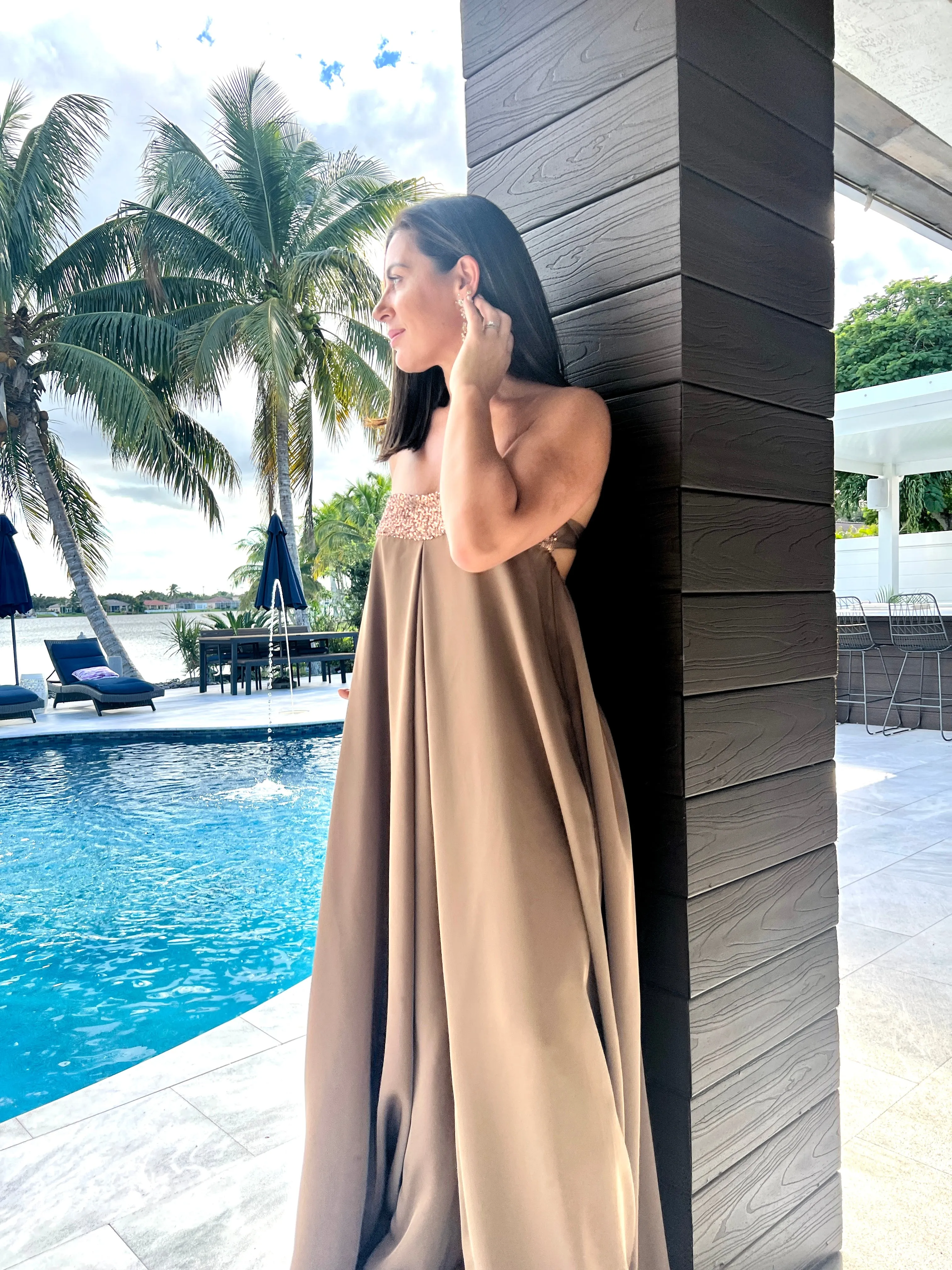 "Macarena" Strapless Wide Leg Jumpsuit