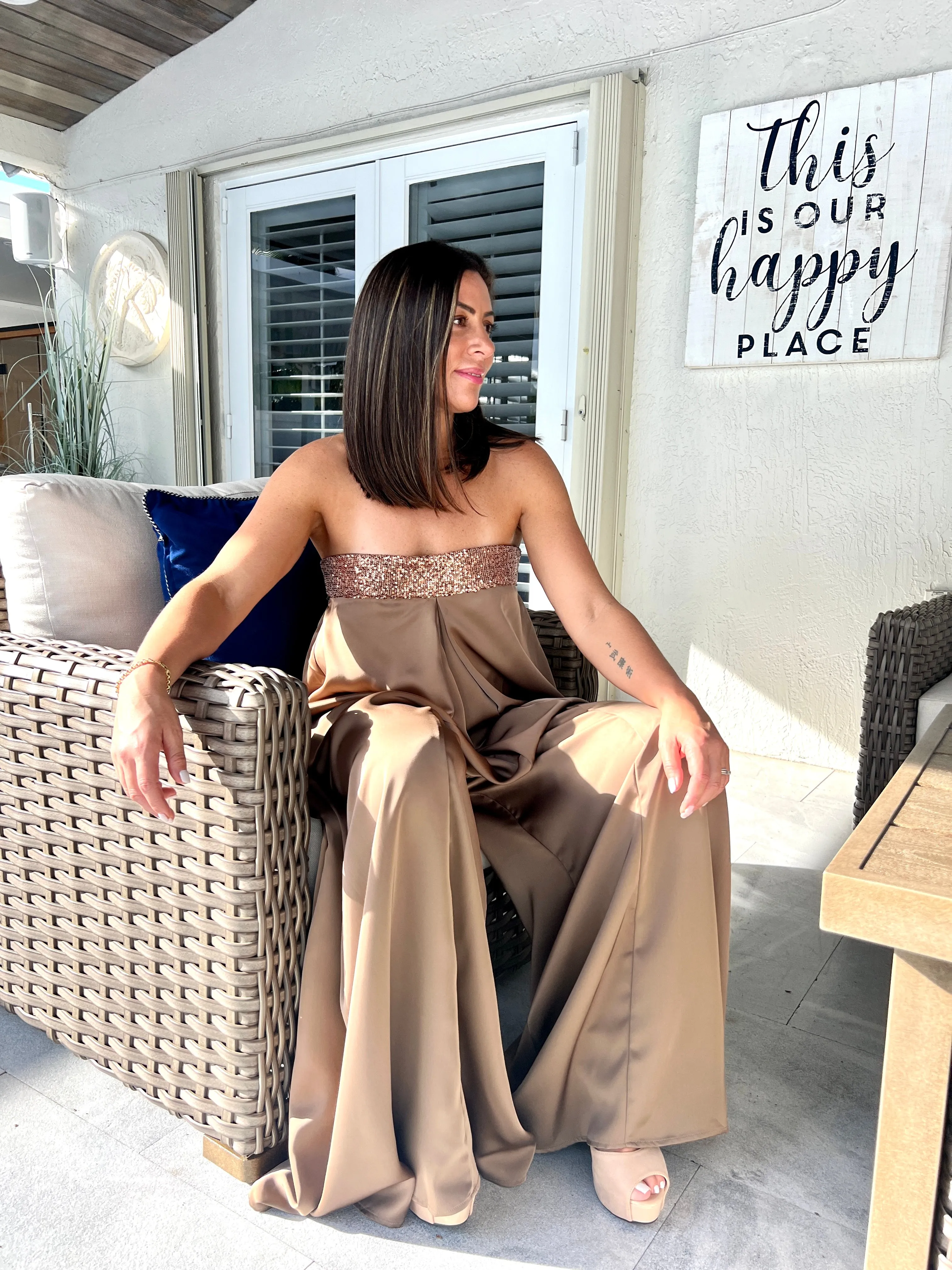 "Macarena" Strapless Wide Leg Jumpsuit